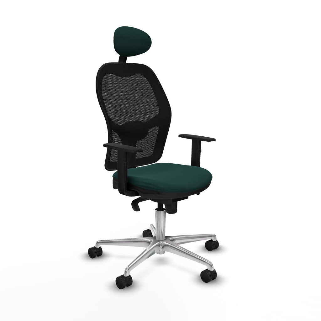 Jorquera sincro malla negra similpiel verde botella brazos 1D base aluminio cabecero fijo ruedas 65mm nailon