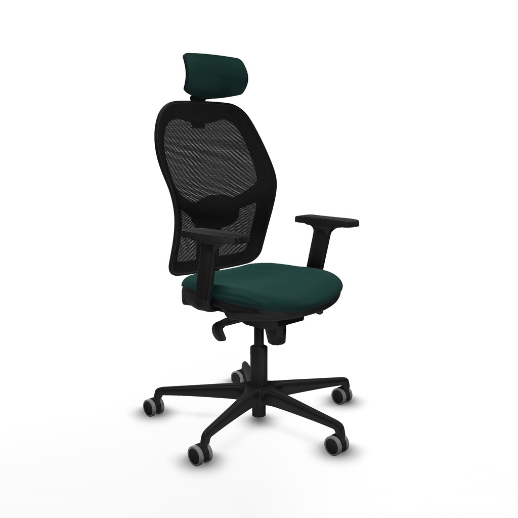 Jorquera sincro malla negra similpiel verde botella brazos 2D base nailon cabecero 2D ruedas 65mm engomada