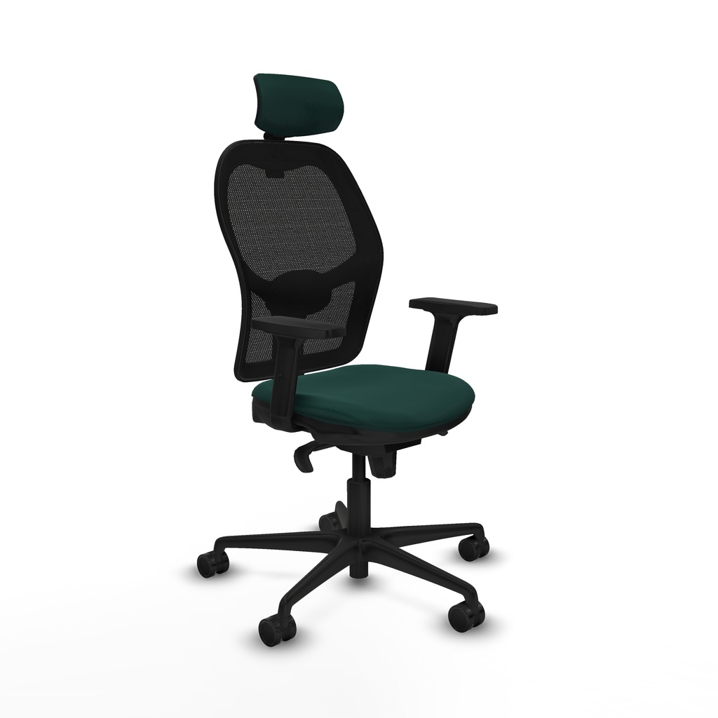 Jorquera sincro malla negra similpiel verde botella brazos 2D base nailon cabecero 2D ruedas 65mm nailon