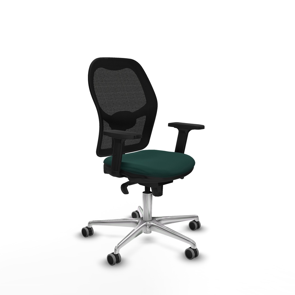 Jorquera sincro malla negra similpiel verde botella brazos 2D base aluminio  ruedas 65mm engomada
