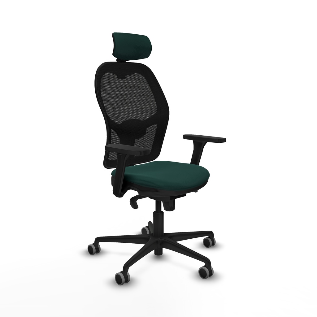 Jorquera sincro malla negra similpiel verde botella brazos 3D base nailon cabecero 2D ruedas 65mm engomada