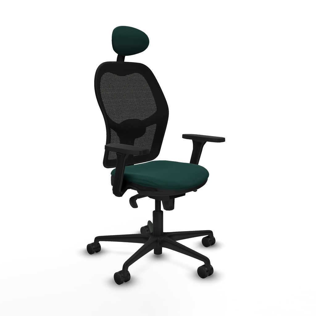 Jorquera sincro malla negra similpiel verde botella brazos 3D base nailon cabecero fijo ruedas 65mm nailon