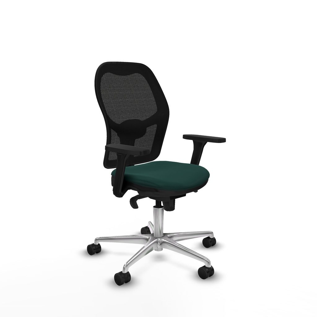 Jorquera sincro malla negra similpiel verde botella brazos 3D base aluminio  ruedas 65mm nailon