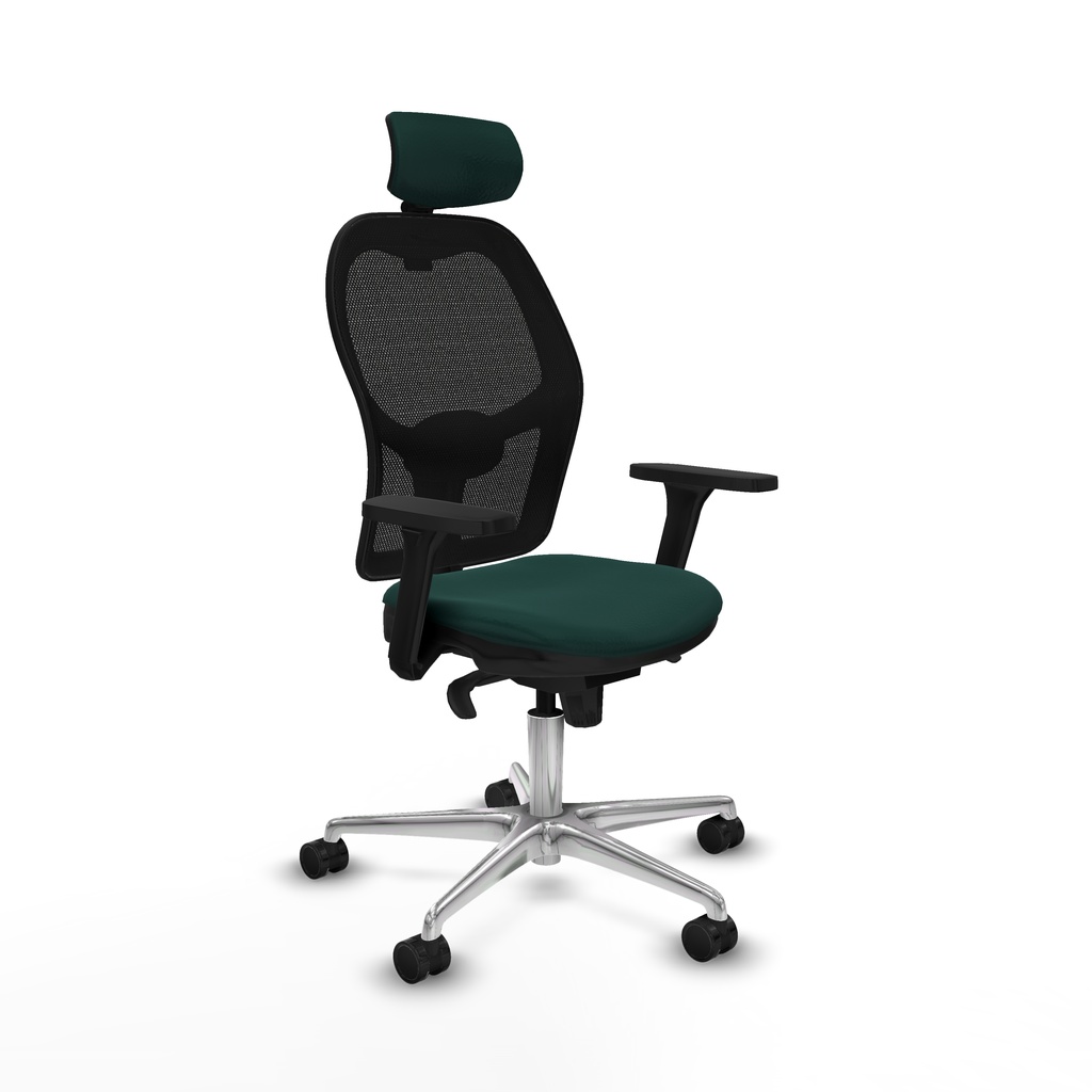 Jorquera sincro malla negra similpiel verde botella brazos 3D base aluminio cabecero 2D ruedas 65mm nailon