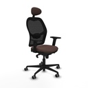 Jorquera sincro malla negra similpiel marrón oscuro brazos 2D base nailon cabecero fijo ruedas 65mm engomada