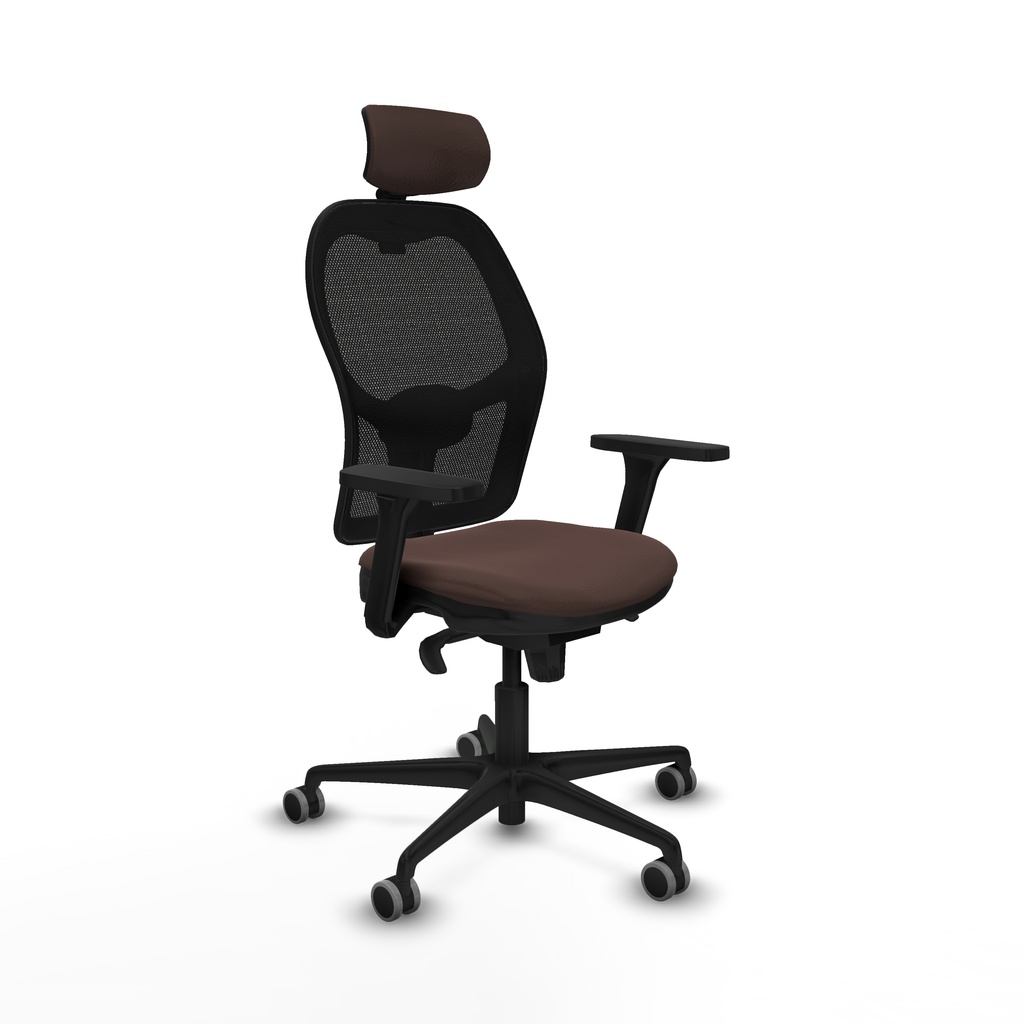 Jorquera sincro malla negra similpiel marrón oscuro brazos 3D base nailon cabecero 2D ruedas 65mm engomada