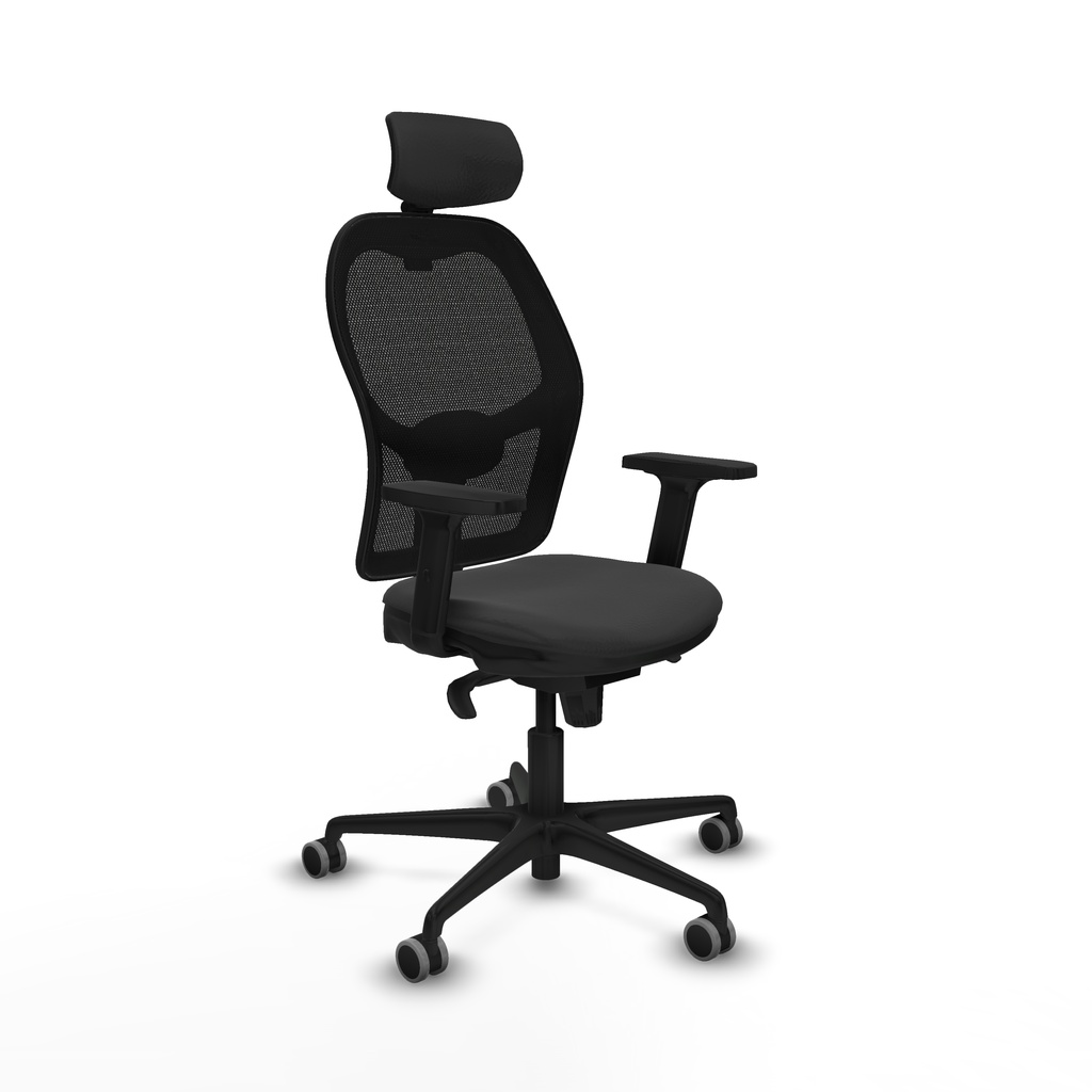 Jorquera sincro malla negra similpiel gris oscuro brazos 2D base nailon cabecero 2D ruedas 65mm engomada