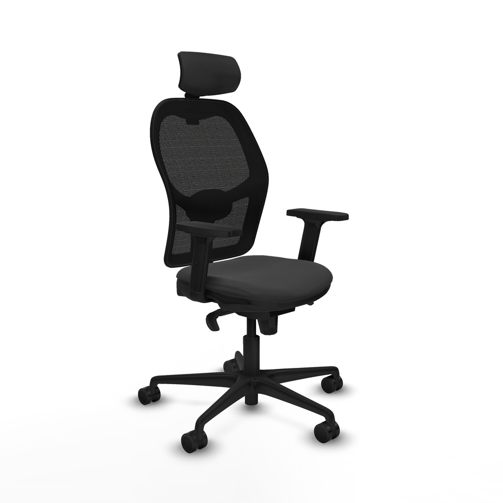 Jorquera sincro malla negra similpiel gris oscuro brazos 2D base nailon cabecero 2D ruedas 65mm nailon