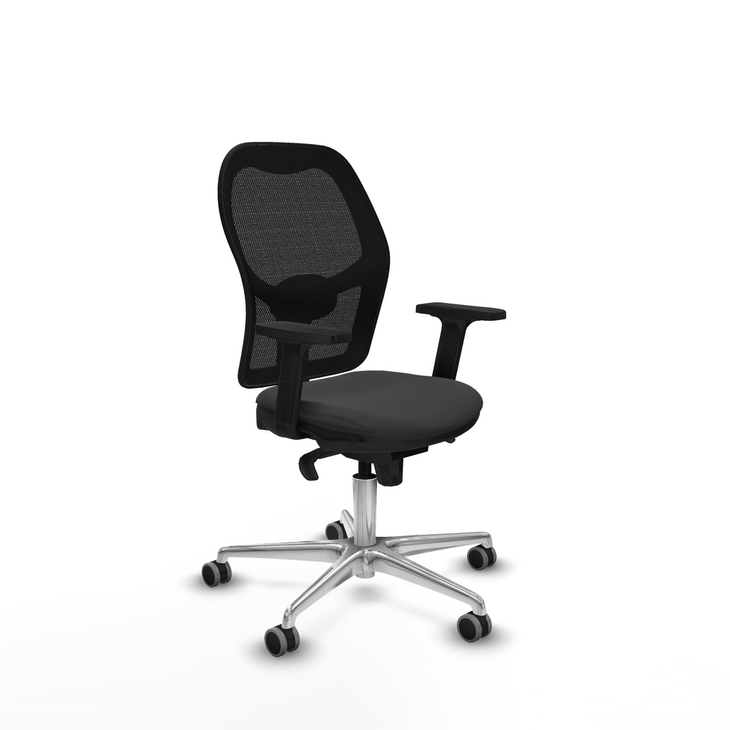 Jorquera sincro malla negra similpiel gris oscuro brazos 2D base aluminio  ruedas 65mm engomada