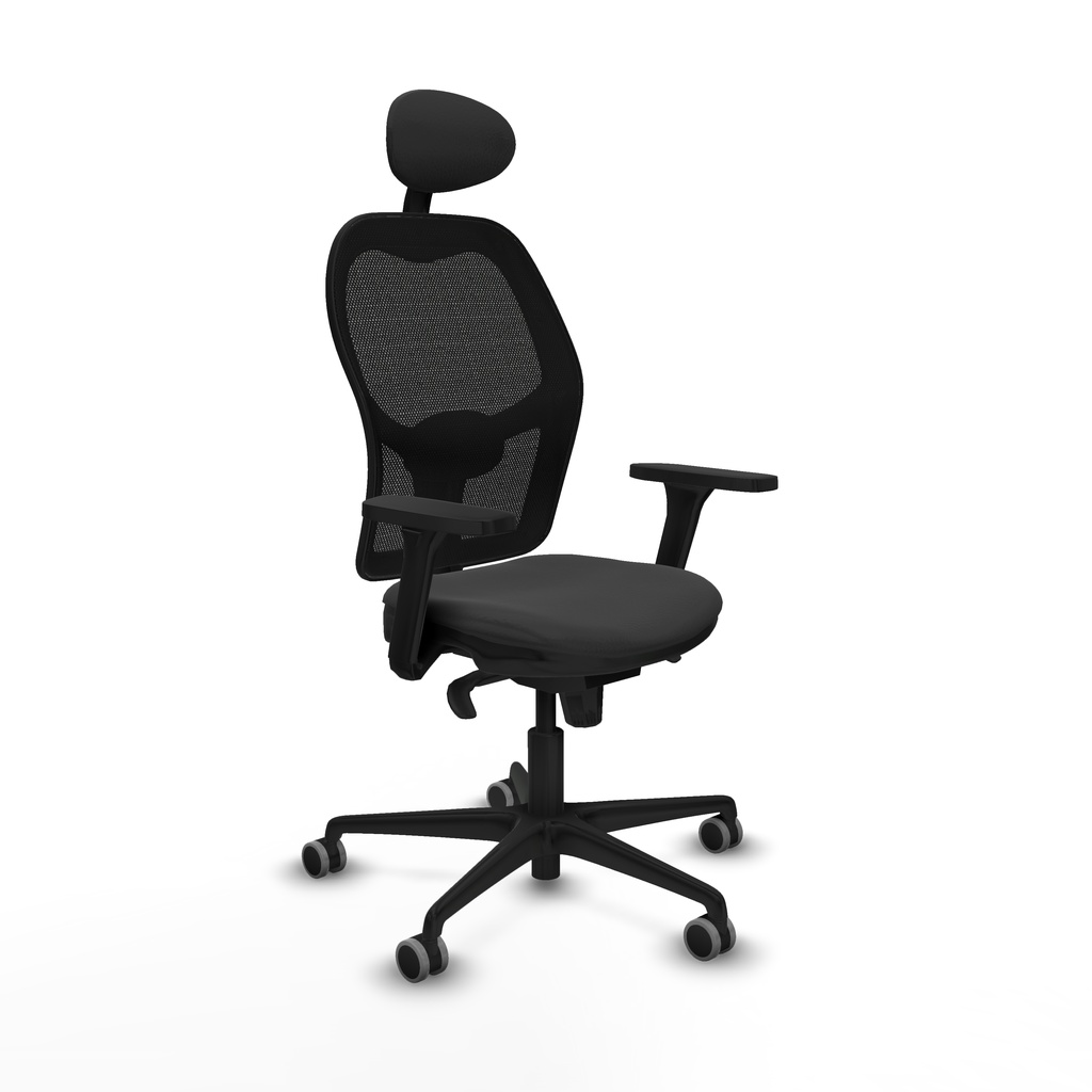Jorquera sincro malla negra similpiel gris oscuro brazos 3D base nailon cabecero fijo ruedas 65mm engomada