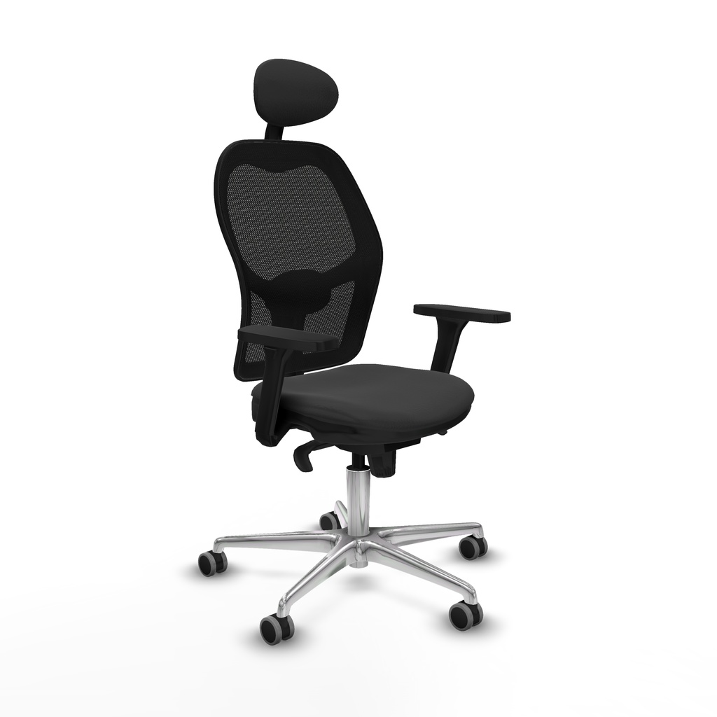 Jorquera sincro malla negra similpiel gris oscuro brazos 3D base aluminio cabecero fijo ruedas 65mm engomada