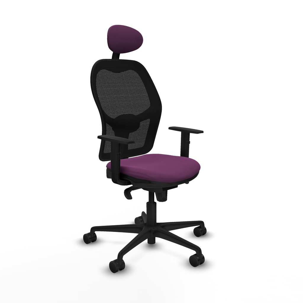 Jorquera sincro malla negra similpiel morado brazos 1D base nailon cabecero fijo ruedas 65mm nailon