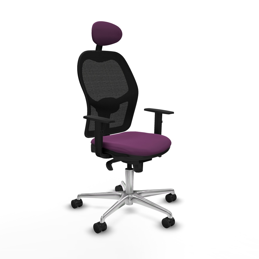 Jorquera sincro malla negra similpiel morado brazos 1D base aluminio cabecero fijo ruedas 65mm nailon