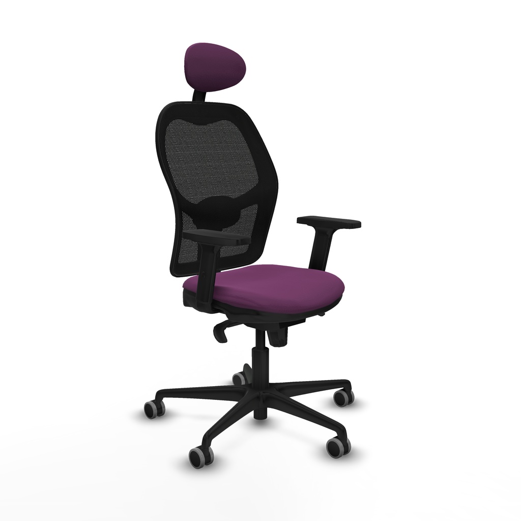 Jorquera sincro malla negra similpiel morado brazos 2D base nailon cabecero fijo ruedas 65mm engomada