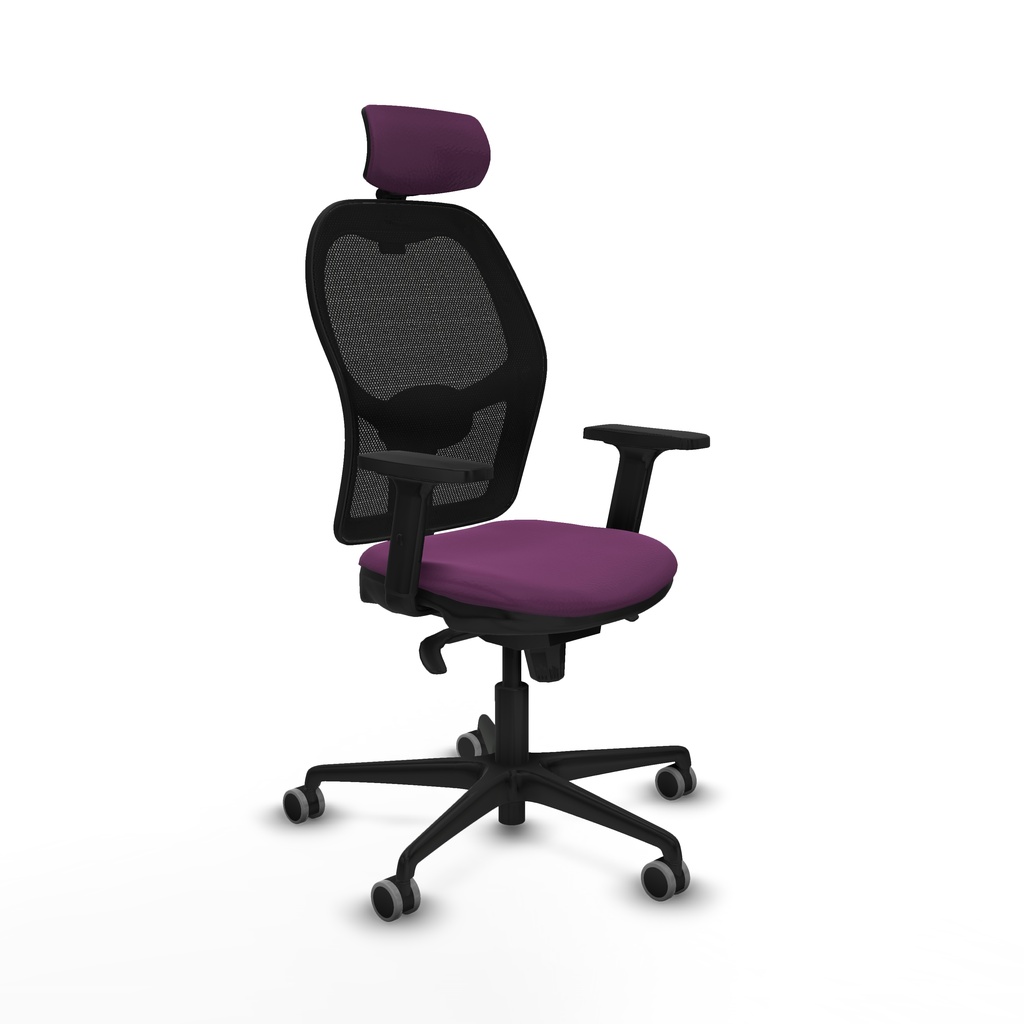Jorquera sincro malla negra similpiel morado brazos 2D base nailon cabecero 2D ruedas 65mm engomada