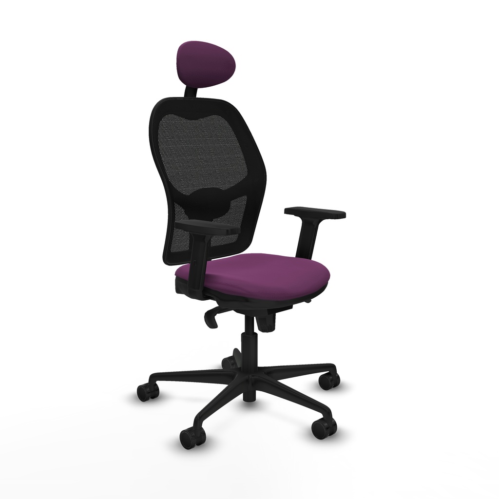 Jorquera sincro malla negra similpiel morado brazos 2D base nailon cabecero fijo ruedas 65mm nailon