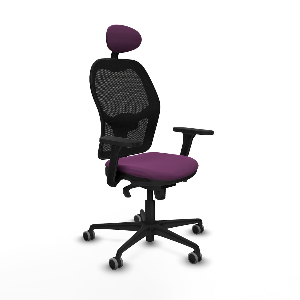 Jorquera sincro malla negra similpiel morado brazos 3D base nailon cabecero fijo ruedas 65mm engomada