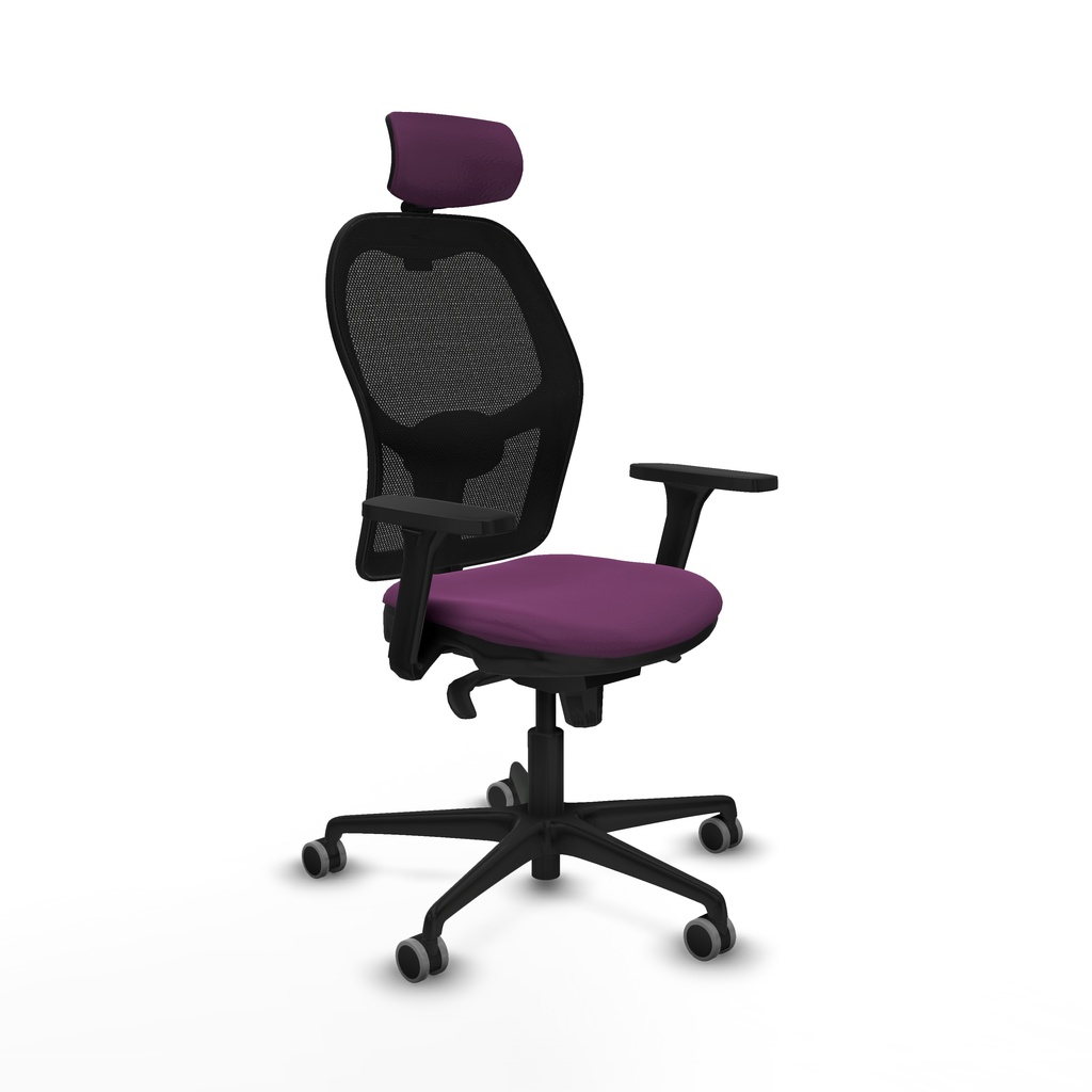 Jorquera sincro malla negra similpiel morado brazos 3D base nailon cabecero 2D ruedas 65mm engomada