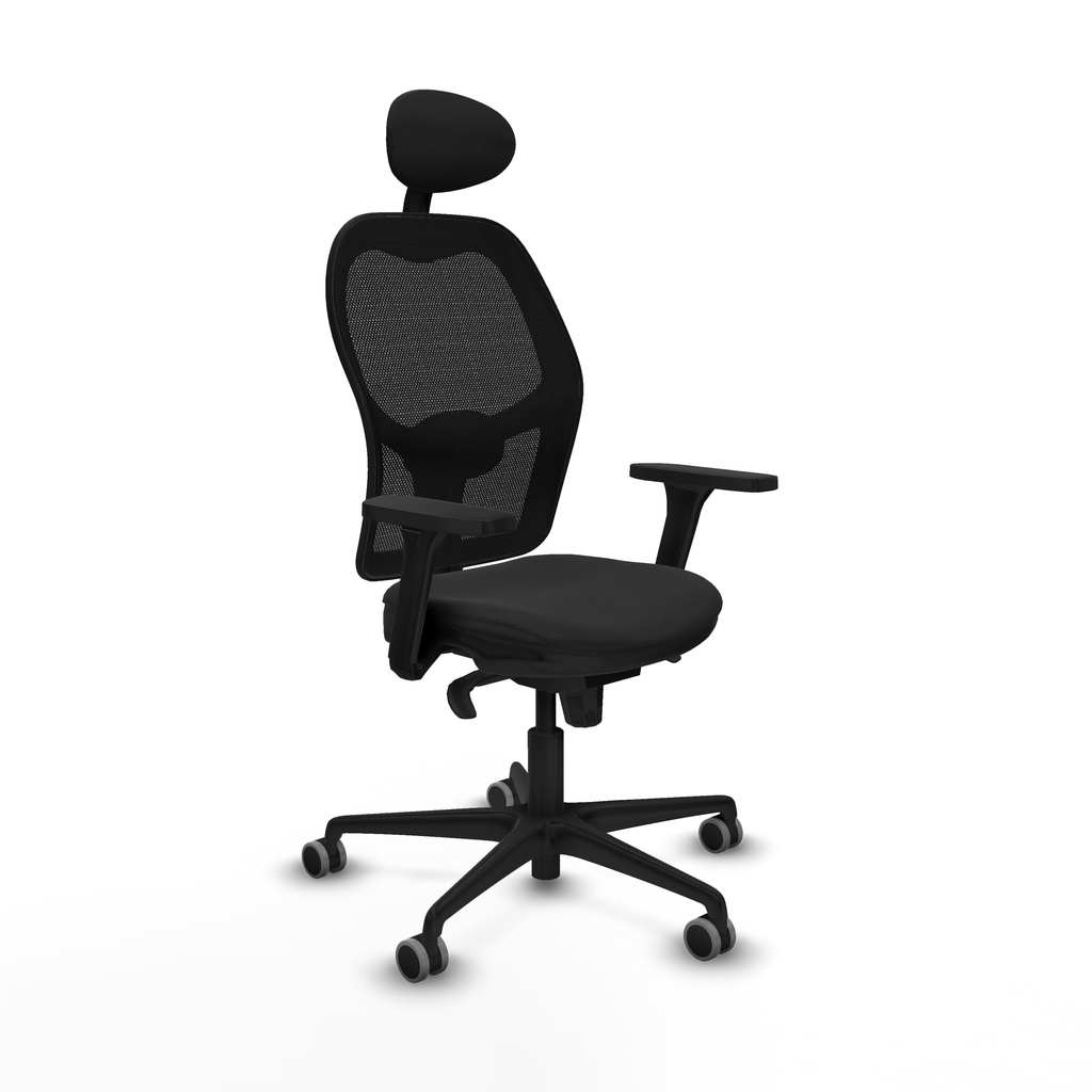Jorquera sincro malla negra similpiel negro brazos 3D base nailon cabecero fijo ruedas 65mm engomada