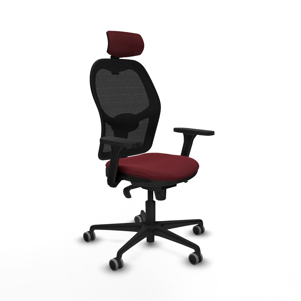 Jorquera sincro malla negra similpiel granate brazos 3D base nailon cabecero 2D ruedas 65mm engomada
