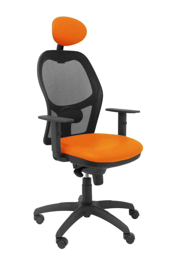 [15SNSPNAC] Silla Jorquera malla negra asiento similpiel naranja con cabecero fijo