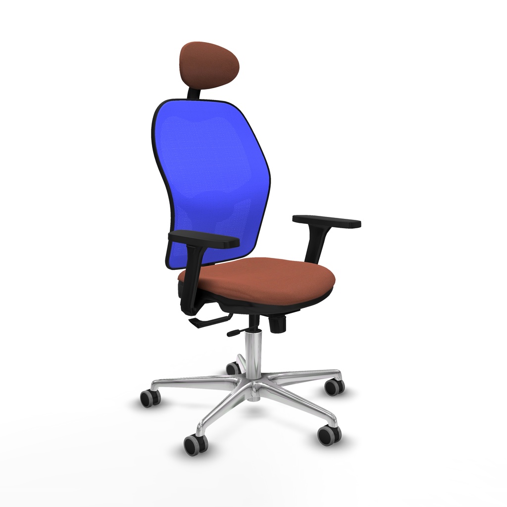 Jorquera traslack malla azul bali marrón brazos 3D base aluminio cabecero fijo ruedas 65mm engomada