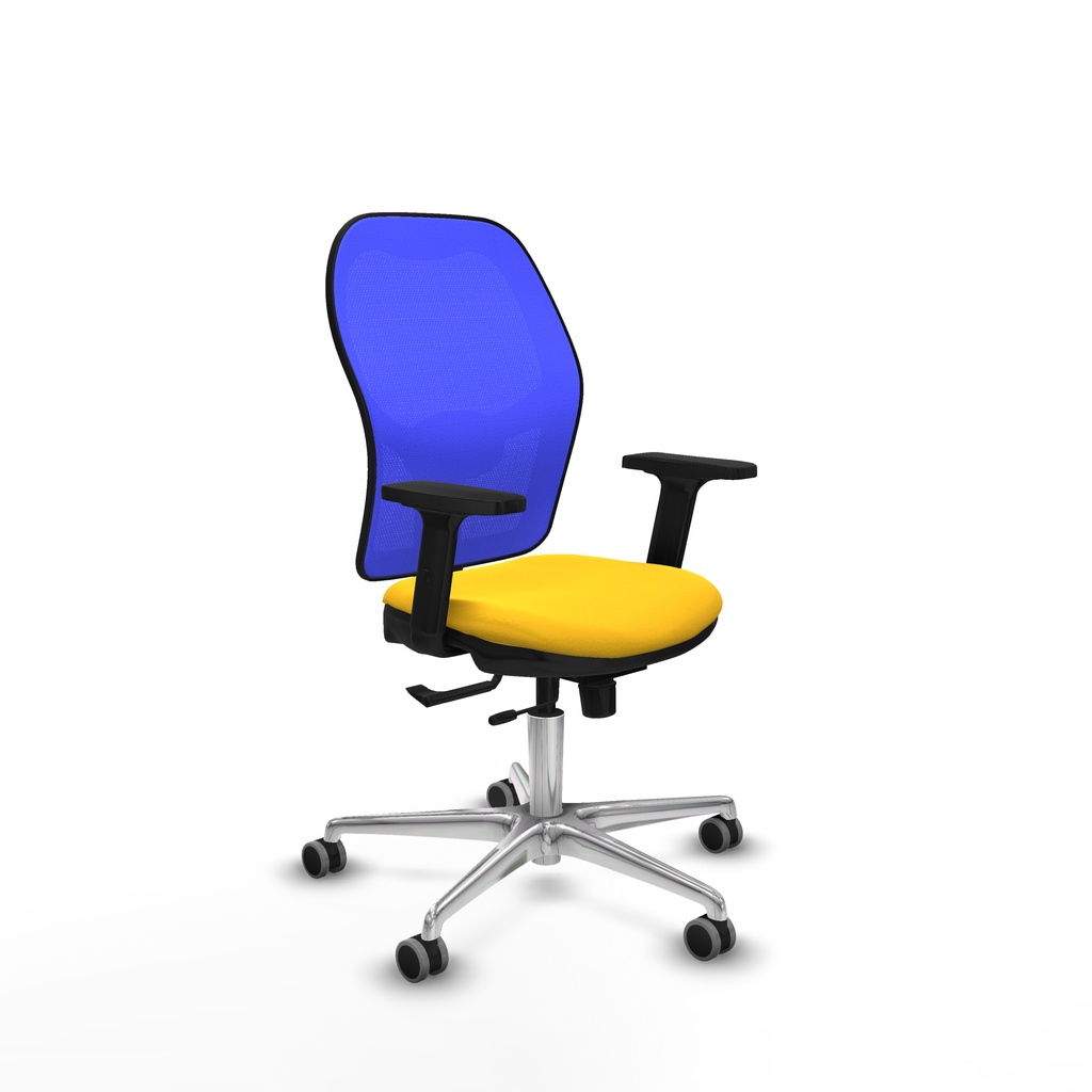 Jorquera traslack malla azul similpiel amarillo brazos 2D base aluminio  ruedas 65mm engomada
