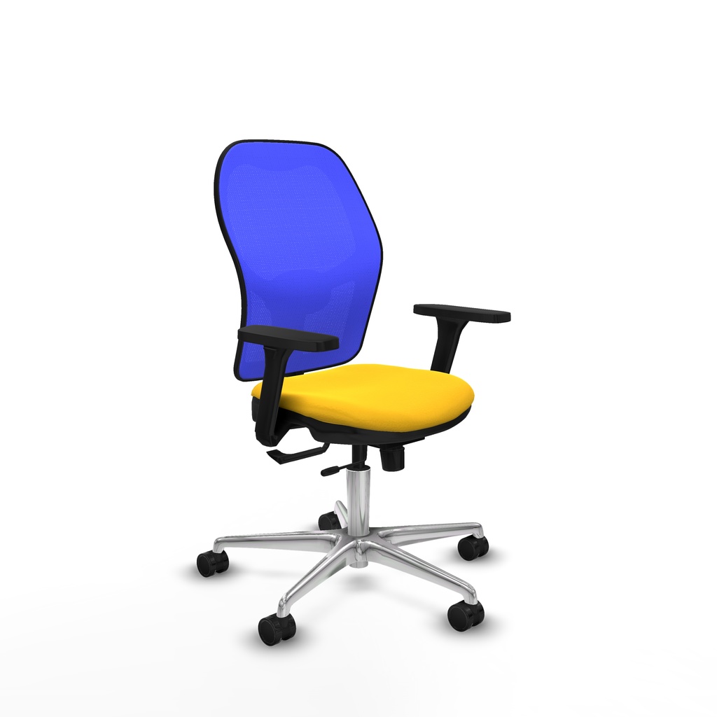 Jorquera traslack malla azul similpiel amarillo brazos 3D base aluminio  ruedas 65mm nailon