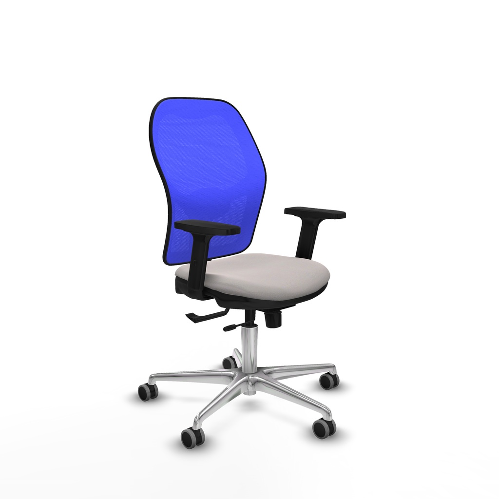 Jorquera traslack malla azul similpiel blanco brazos 2D base aluminio  ruedas 65mm engomada