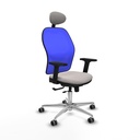 Jorquera traslack malla azul similpiel blanco brazos 2D base aluminio cabecero fijo ruedas 65mm engomada