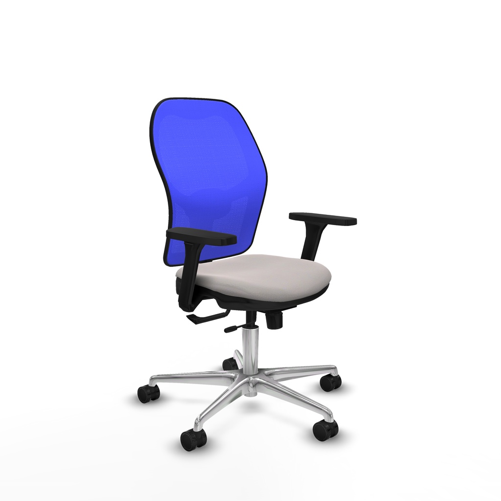 [15STM1S10B3D086N0] Jorquera traslack malla azul similpiel blanco brazos 3D base aluminio  ruedas 65mm nailon