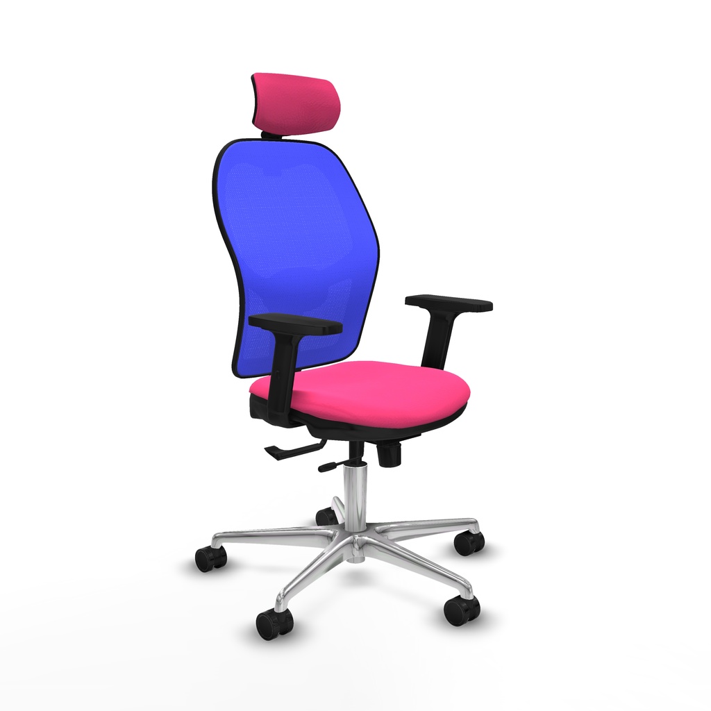 Jorquera traslack malla azul similpiel rosa brazos 2D base aluminio cabecero 2D ruedas 65mm nailon