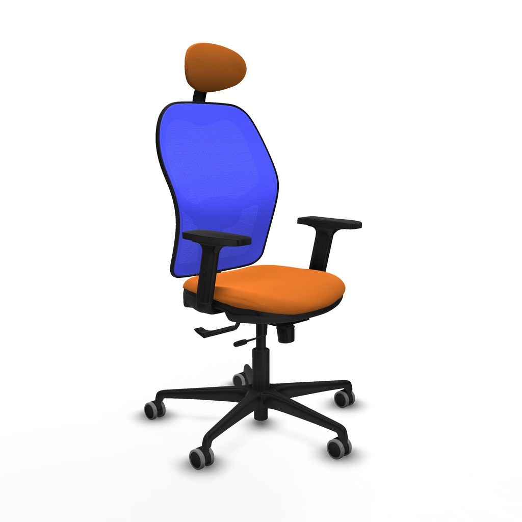 Jorquera traslack malla azul similpiel naranja brazos 2D base nailon cabecero fijo ruedas 65mm engomada