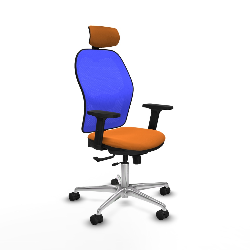 Jorquera traslack malla azul similpiel naranja brazos 2D base aluminio cabecero 2D ruedas 65mm nailon