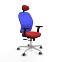 Jorquera traslack malla azul similpiel rojo brazos 2D base aluminio cabecero fijo ruedas 65mm engomada
