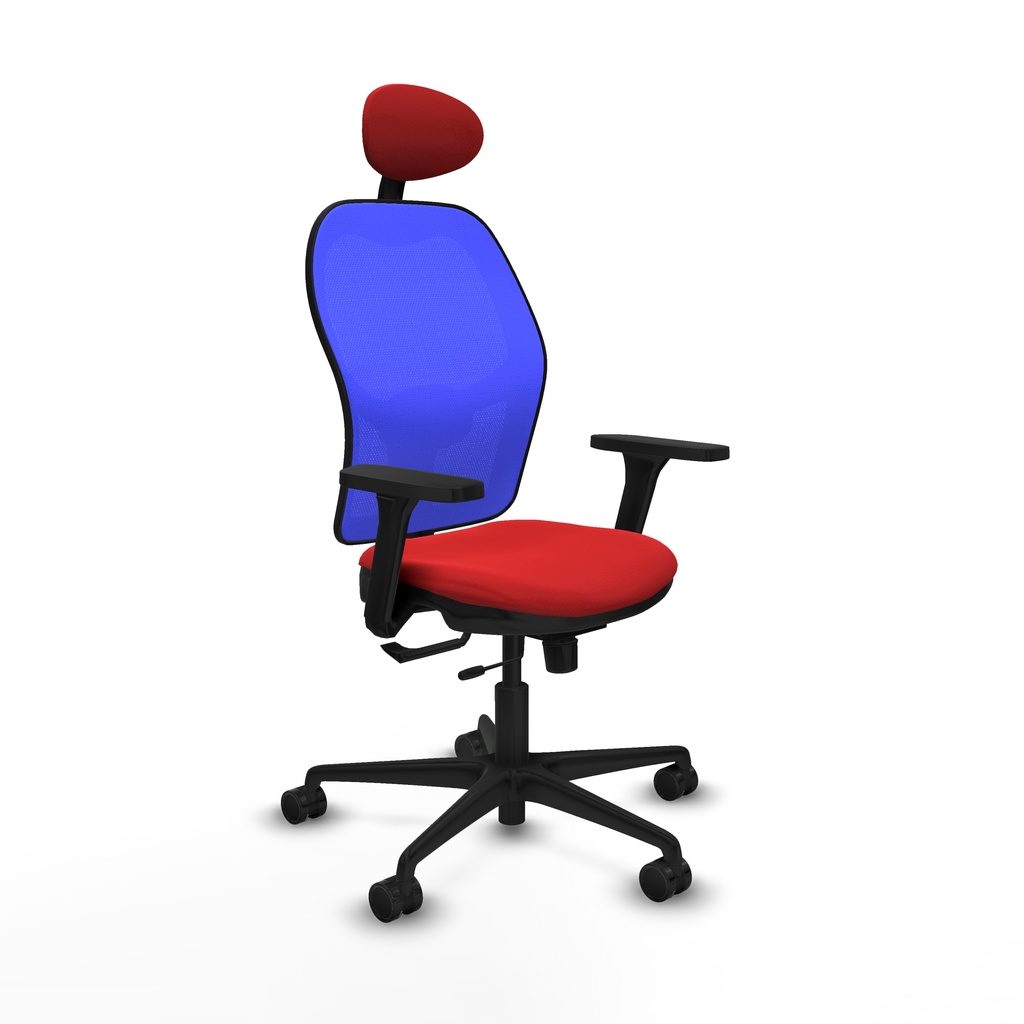 Jorquera traslack malla azul similpiel rojo brazos 3D base nailon cabecero fijo ruedas 65mm nailon