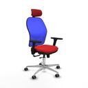 Jorquera traslack malla azul similpiel rojo brazos 3D base aluminio cabecero 2D ruedas 65mm engomada