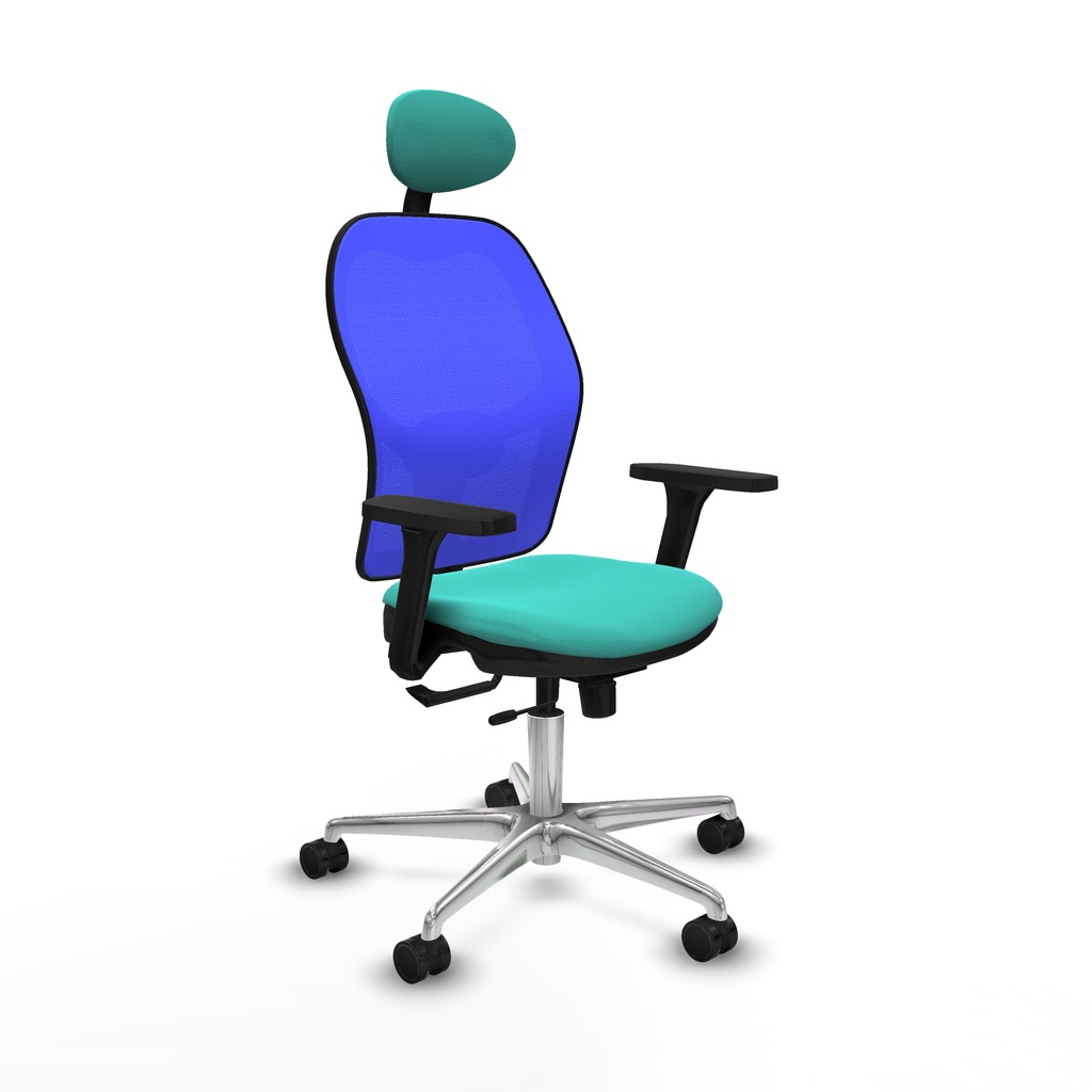 Jorquera traslack malla azul similpiel turquesa brazos 3D base aluminio cabecero fijo ruedas 65mm nailon