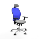 Jorquera traslack malla azul similpiel gris claro brazos 3D base aluminio cabecero 2D ruedas 65mm engomada