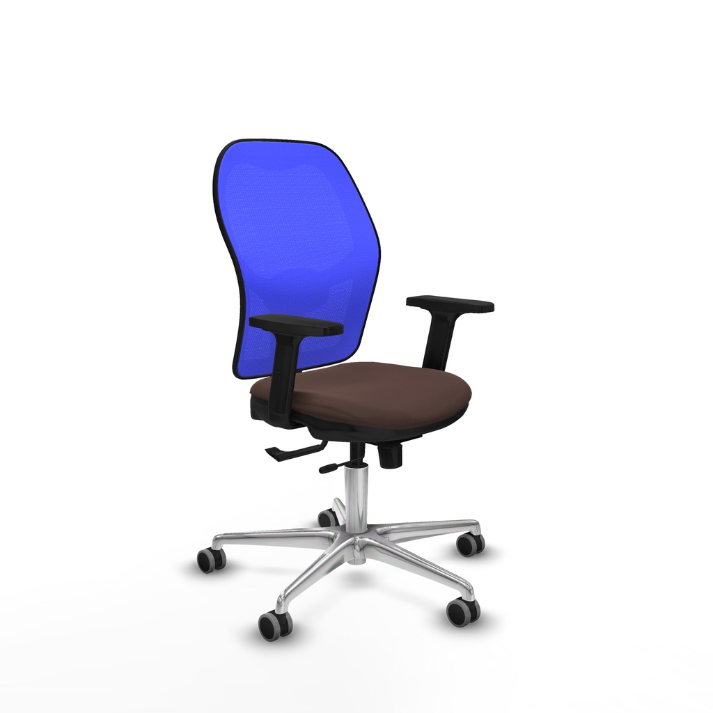 Jorquera traslack malla azul similpiel marrón oscuro brazos 2D base aluminio  ruedas 65mm engomada