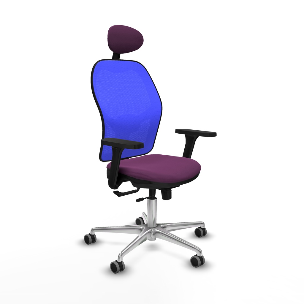Jorquera traslack malla azul similpiel morado brazos 3D base aluminio cabecero fijo ruedas 65mm engomada