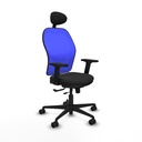 Jorquera traslack malla azul similpiel negro brazos 2D base nailon cabecero fijo ruedas 65mm nailon