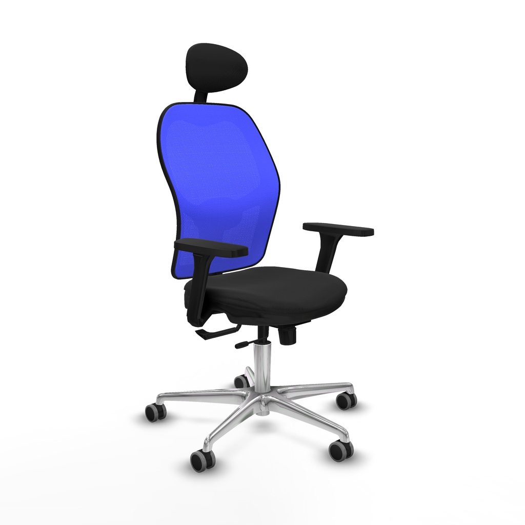 Jorquera traslack malla azul similpiel negro brazos 3D base aluminio cabecero fijo ruedas 65mm engomada