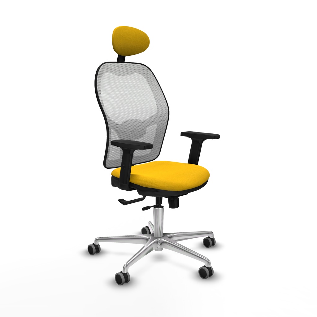 Jorquera traslack malla blanca bali amarillo brazos 2D base aluminio cabecero fijo ruedas 65mm engomada