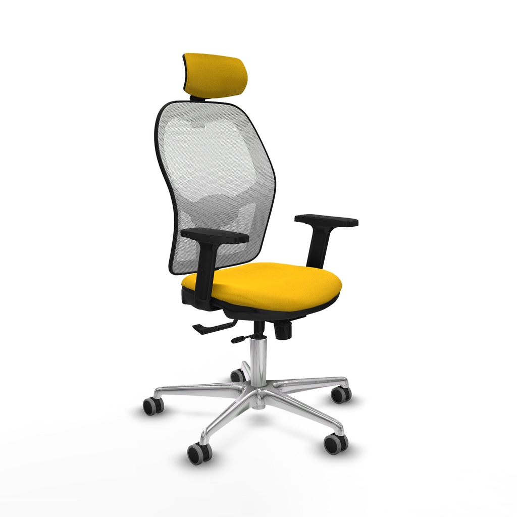 Jorquera traslack malla blanca bali amarillo brazos 2D base aluminio cabecero 2D ruedas 65mm engomada