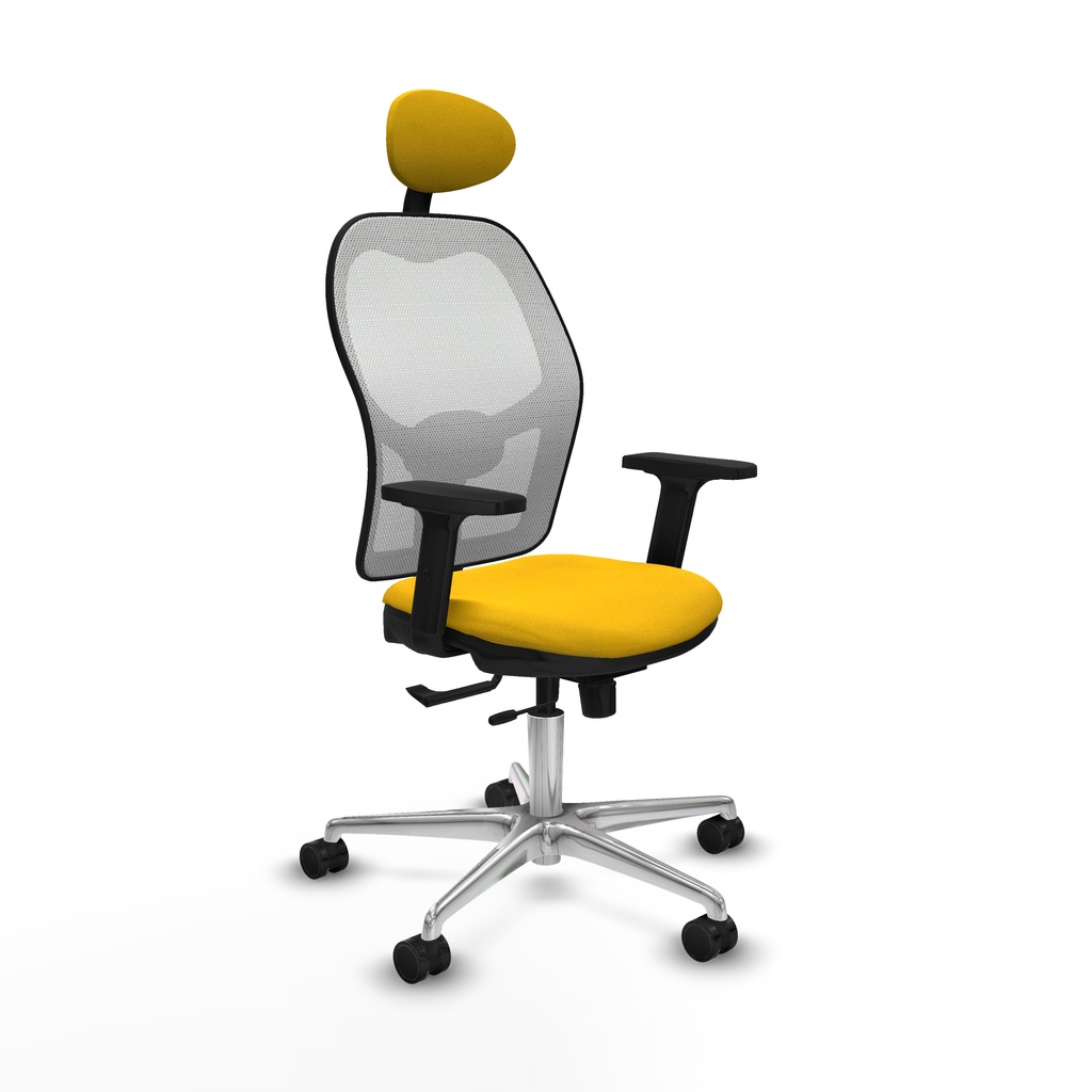 Jorquera traslack malla blanca bali amarillo brazos 2D base aluminio cabecero fijo ruedas 65mm nailon