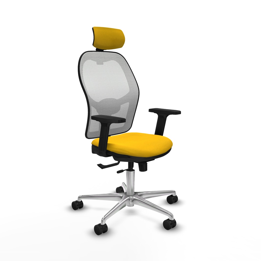 Jorquera traslack malla blanca bali amarillo brazos 2D base aluminio cabecero 2D ruedas 65mm nailon