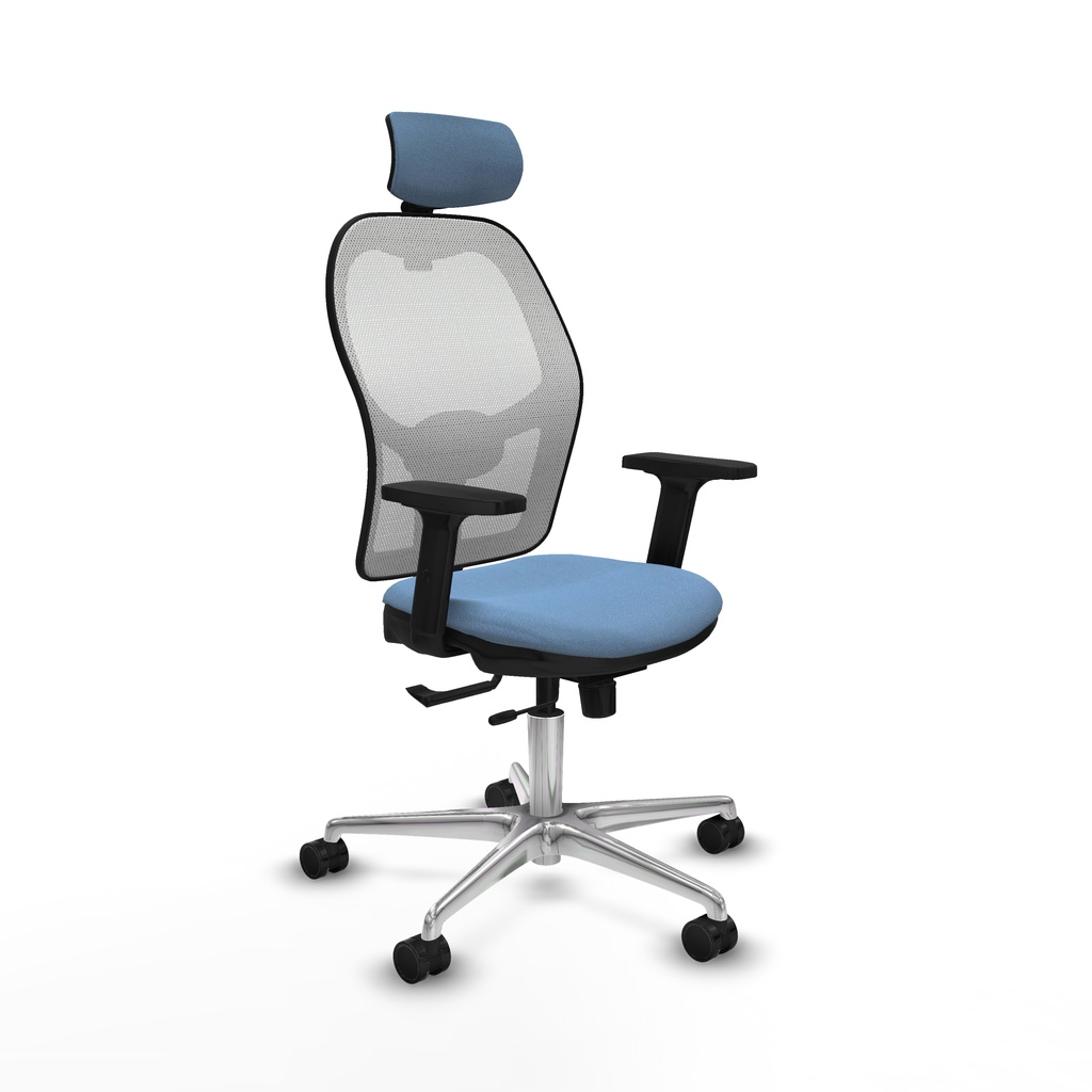 Jorquera traslack malla blanca bali azul cielo brazos 2D base aluminio cabecero 2D ruedas 65mm nailon