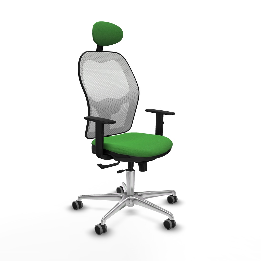 Jorquera traslack malla blanca bali verde brazos 1D base aluminio cabecero fijo ruedas 65mm engomada