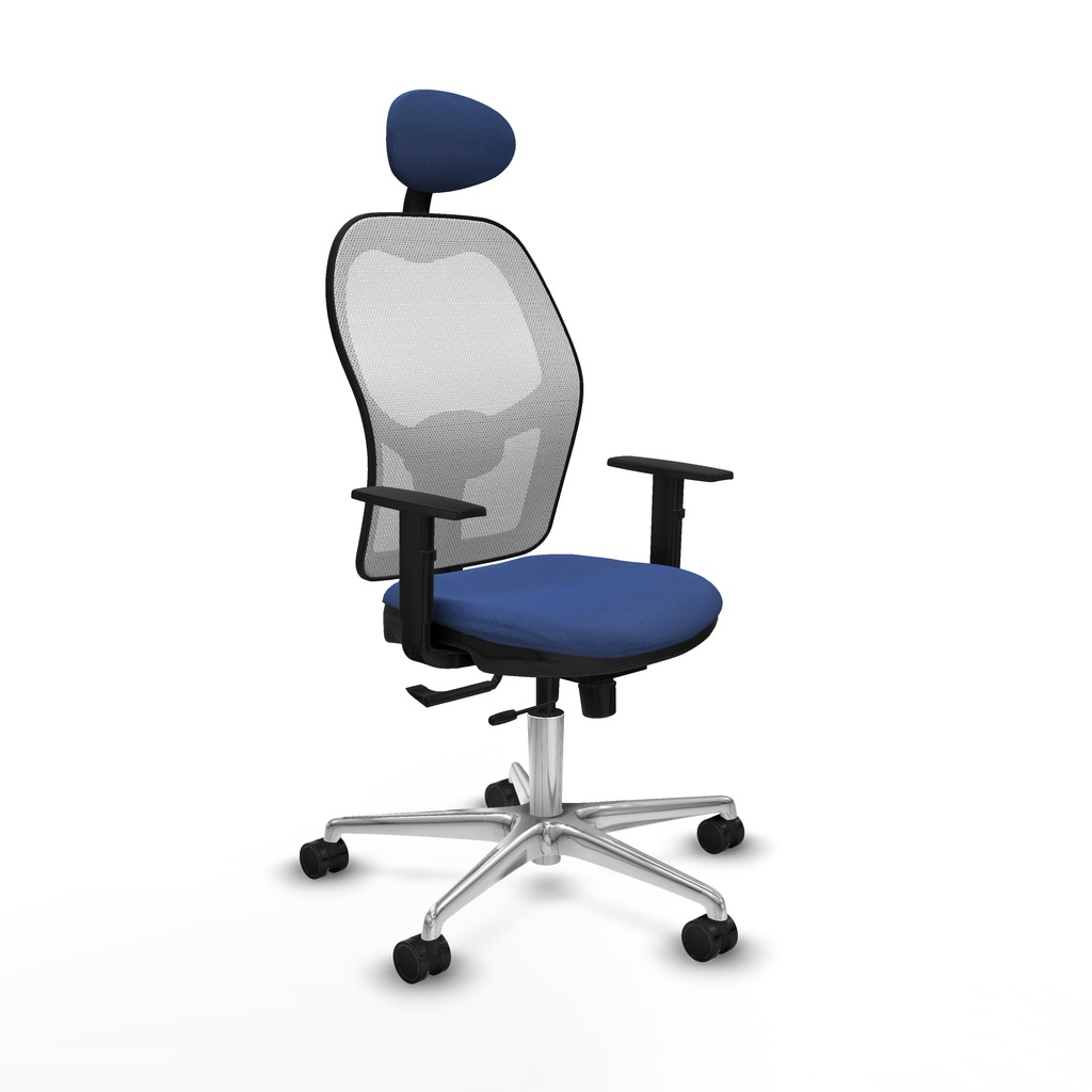 Jorquera traslack malla blanca bali azul marino brazos 1D base aluminio cabecero fijo ruedas 65mm nailon